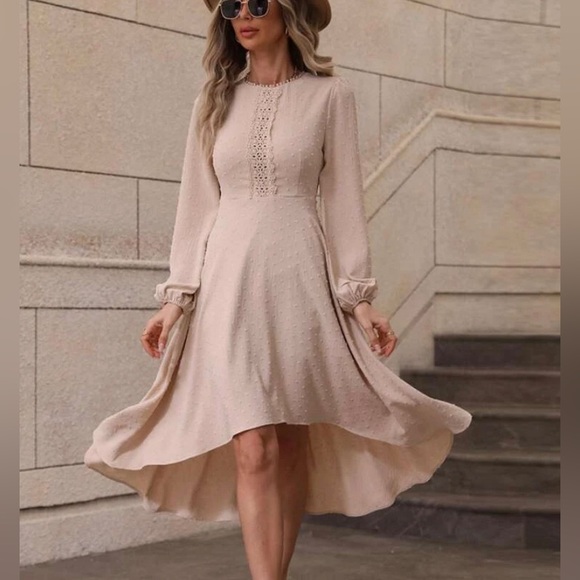 Guipure Lace Insert High Low Hem Dress - Picture 1 of 2